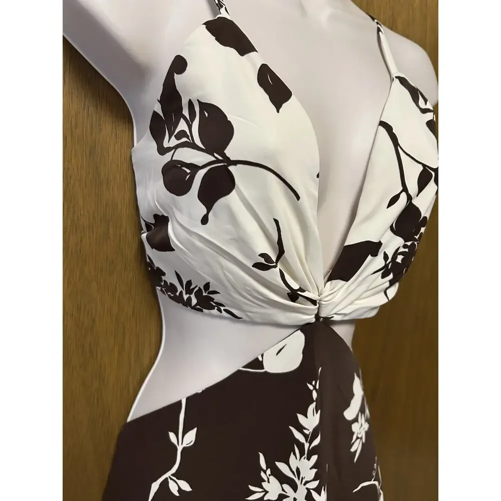 Abercrombie & Fitch size LT Large Tall Dress Cutout Midi/Maxi Floral Brown F26